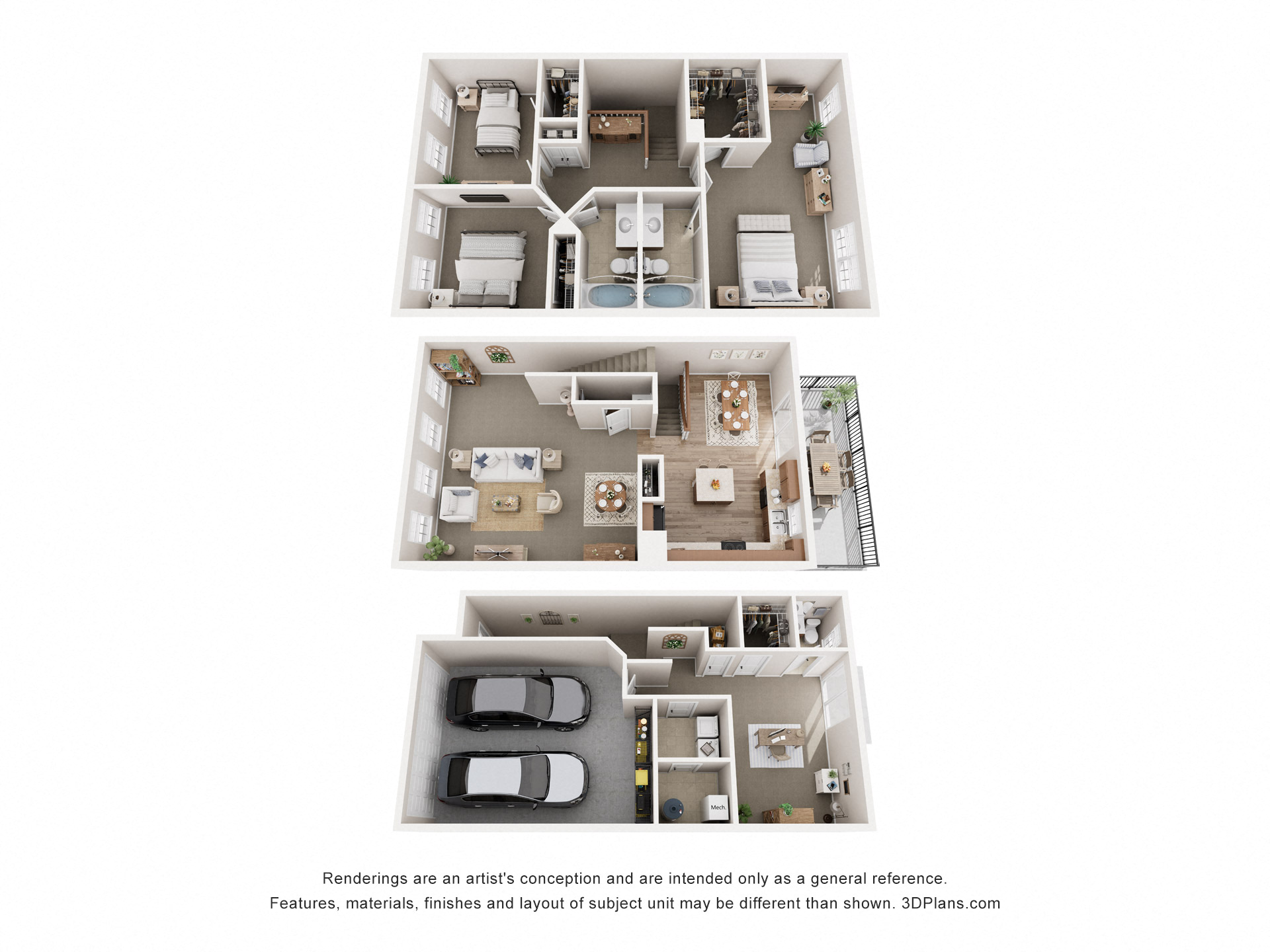 Floor plan for 3 beds, 3 baths, 2394 sqft